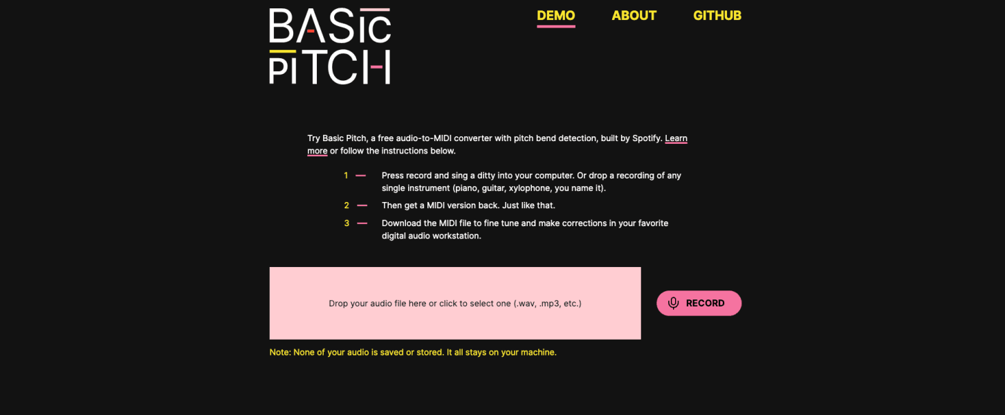 Spotify Basic Pitch Homepage