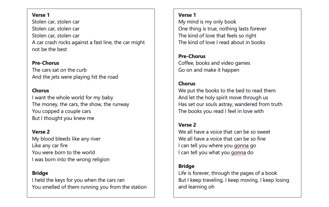 These Lyrics Do Not Exist Outputs