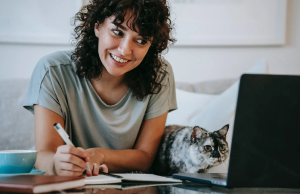Woman using lyric maker