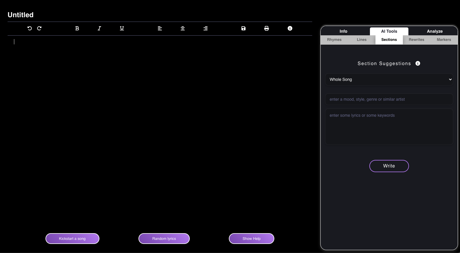 Staccat Lyric Generator Interface